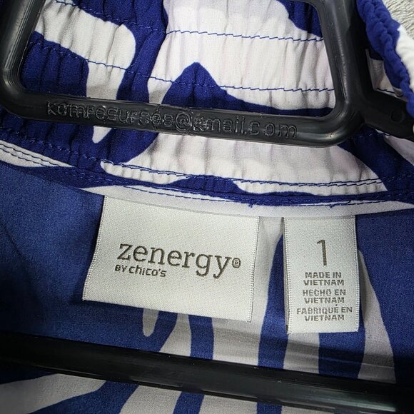 Womens Chicos Zenergy Blue & White Zebra Print Jacket Full Zip Polyester Size 1 - Picture 2 of 8